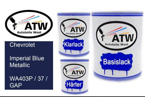 Chevrolet, Imperial Blue Metallic, WA403P / 37 / GAP: 1L Lackdose + 1L Klarlack + 500ml Härter - Set, von ATW Autoteile West.